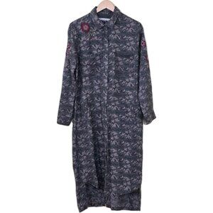 Standard Grace Grunge Tunic Shirt Maxi Dress S Camo Stepped Hem Embroidery Boho